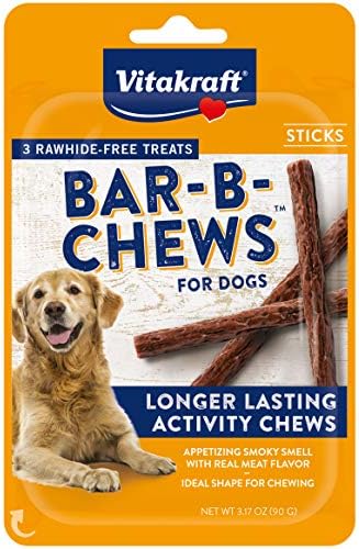 Vitakraft Bar-B-Çiğneme Çubukları Köpekler için Uzun Ömürlü Aktivite Çiğnemeleri, Ham Deri İçermez, 3 Paket, Kahverengi
