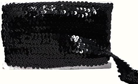 Mandala El Sanatları Siyah Elastik Pullu Düz Glitter Streç Bling Madeni Pul Kumaş Şerit - 1 İnç 10 Metre Metalik Aplike Pullu