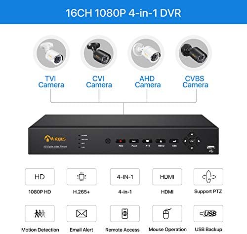 Anlapus H. 265 + 16 Kanal 4-in-1 1080 p Video Gözetim DVR Sistemi ile Sabit Disk 4 TB, 12 pcs Kablolu Açık 2MP CCTV Güvenlik
