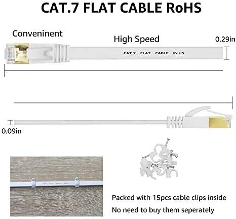 CAT 7 Ethernet Kablosu 100 Ft Beyaz Düz Gigabit Yüksek Hızlı Gigabit Korumalı RJ45 LAN Kablosu