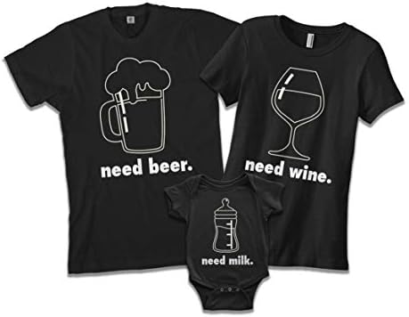 Bira Şarap Süt gerekir / Baba Anne Bebek Eşleşen Aile Gömlek Seti