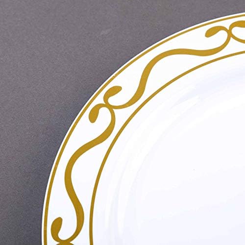 BalsaCircle 30 pcs 10-İnç Beyaz ile Altın Taraklı Trim Plastik Yuvarlak Tabaklar-Tek Kullanımlık Düğün Parti Catering Sofra