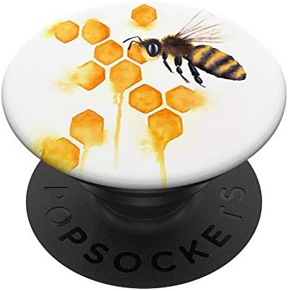 Beyaz PopSockets üzerinde Sevimli Arı Bumblebee Sarı Arı Kovanı Bal Tasarımı PopGrip: Telefonlar ve Tabletler için Değiştirilebilir