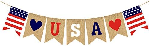 Jüt Çuval Bezi ABD Afiş Amerikan Bağımsızlık Günü 4 Temmuz Mantel Şömine Dekorasyon
