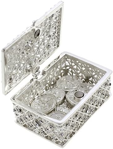 Düğün Birlik Paraları - Arras de Boda-Rhinestone Kristaller Hatıra ile Dekoratif Kutu 75 (Gümüş)