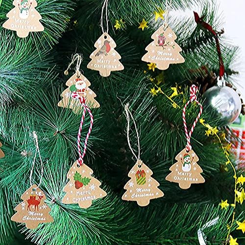 Noel Ağacı Kraft Kağıt Etiket Etiketleri, Noel Kraft Kardan Adam Kağıt Kartları, kahverengi Mevcut Etiketleri ile Dize, DIY El