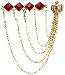 Şövalyelik elmas kesim kırmızı taş Bar asılı zincirler ve Altın taç Broş ile
