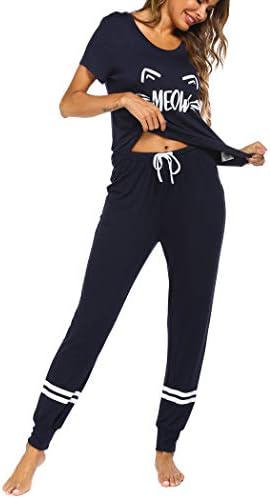 Ekouaer Bayan Pijama Set Kısa Kollu Pijama Uzun Pantolon Pjs Set Baskı Gecelikler ile Tops
