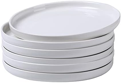 Porselen Tatlı Salata Yemek Tabakları-8 İnç Pizza Makarna Yuvarlak Seramik servis tabağı Seti Tatlı Yemekleri 6 Set (Beyaz, 8