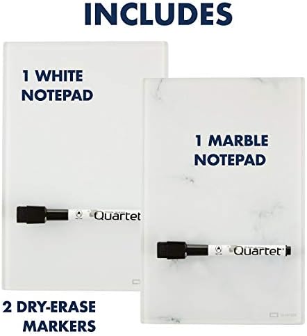 Quartet Glass Masaüstü Not Defteri, 9 x 6, Beyaz Tahta, Kuru Silme Yüzeyi, Mermer / Beyaz, 2 Paket (GDP96)