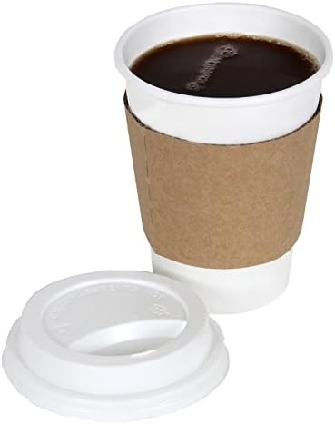 CucinaPrime 12oz Beyaz Tek Kullanımlık Kağıt Kahve/Sıcak İçecek Bardakları Beyaz Kapaklı ve Kollu-50 Paket