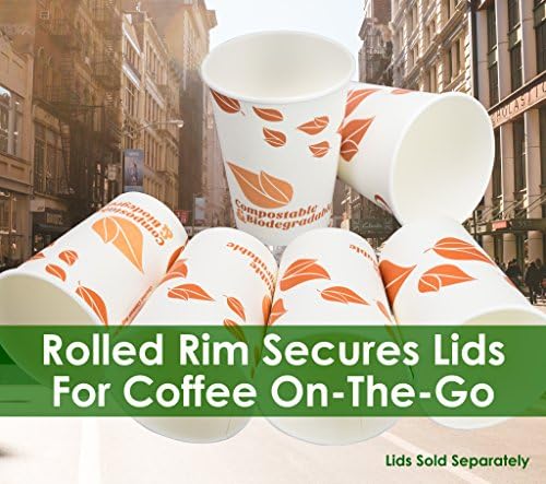 Biyobozunur ve Kompostlanabilir 12 Oz Kağıt Kahve Fincanları, Avant Grub Tarafından 100 Paket. Kafe, Dükkan, Kiosk, İmtiyaz Standı