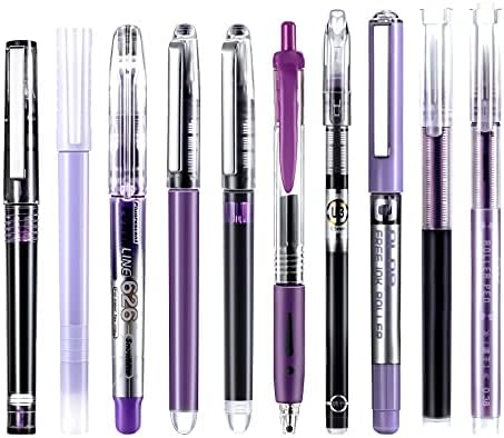 10 Adet Mor Kalem Mor Mürekkep kalem Seti Geri Çekilebilir Metalik Dolum işaretleme kalemleri Çabuk Kuruyan Jel mürekkep kalemler