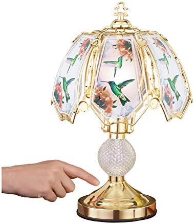 Altın Tonlu Taban ve Renkli Cam Panellere Sahip Dokunmatik Tabanlı Sinek Kuşu Lambası, Evdeki Herhangi Bir Oda için Masa Üstü
