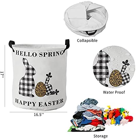 Çamaşır Sepeti, Merhaba Bahar Mutlu Paskalya Tavşanı Yumurta ile Katlanabilir giysi sepeti Kolları ile Su İtici Bağlantısız Depolama