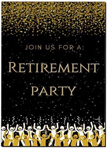 Emeklilik Partisi Davetiyeleri / Emekli Davetiye Kartları / Zarflarla 20 Sayım Siyah ve Altın / Bize katılın Davetlisiniz Stili