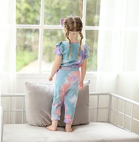 Yenidoğan Bebek Çocuk Bebek Kız Giysileri Kravat-boya Uzun Kollu Fırfır Romper + Pantolon Bebek Kızların Şeyler güz giyimi 3