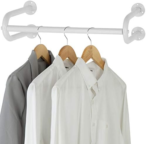 MyGift 26-inç Beyaz Metal Duvara Monte Giysi Asılı Bar, Giyim Organizatör Raf