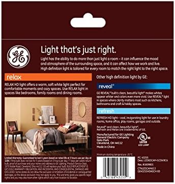 GE Relax HD Bükülebilir Uçlu Kısılabilir LED Ampul, 60 Watt Değiştirme, Orta Taban, Yumuşak Beyaz, Şeffaf Kaplama, 4'lü Paket