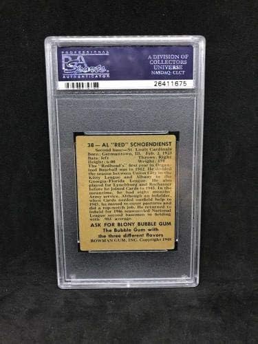 Kırmızı Schoendienst İmzalı 1948 Bowman 38 Çaylak Kart HOF 89 Insc PSA / DNA Oto 10-Beyzbol Slabbed Çaylak Kartları