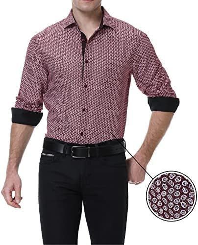WARHORSEE Erkek Elbise Gömlek Uzun Kollu Düzenli Fit Baskılı Düğme Aşağı Gömlek