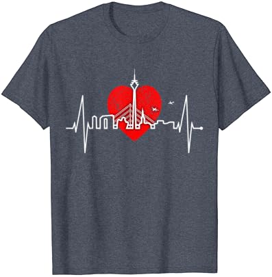 Düsseldorf Skyline Kalp Atışı Kalp Ben Aşk Düsseldorf Almanya T-Shirt