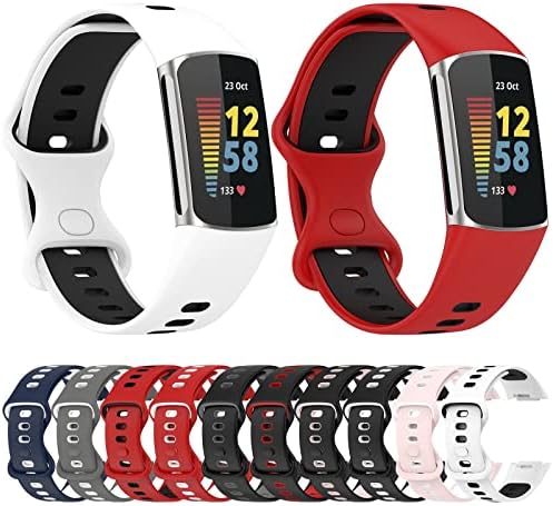 FFENFEI saat kordonları Aksesuar Fitbit Şarj 5 için Uyumlu, iki Renkli Yumuşak Silikon Kayış Spor Smartwatch Kayış Bilezik Ayarlanabilir