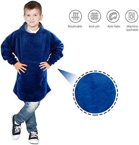 Sunyana Giyilebilir Boy Battaniye Kazak ile Derin Cep ve Elastik Kollu, sıcak Polar Sherpa Battaniye Çocuklar için (ClassicBlue,