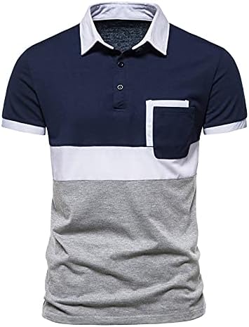 Erkek Henley Gömlek Moda Yaz Kısa Kollu Renk Blok Düğme Aşağı Tops ile Ön Cep rahat T-Shirt Tee Bluz