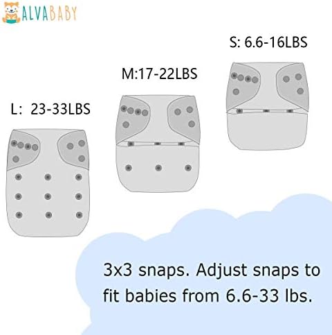 ALVABABY Bebek Bezi Bezi Bir Boyut Ayarlanabilir Yıkanabilir Kullanımlık Bebek Kız ve Erkek 6 Paket + 12 Ekler 6BM101-DA