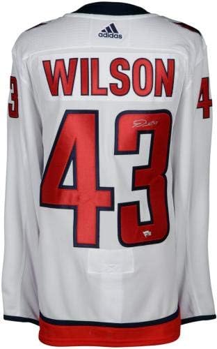 Tom Wilson Washington Capitals 2018 Stanley Cup Şampiyonları İmzalı Beyaz Adidas Otantik Forma ile 2018 Stanley Cup Final Yaması