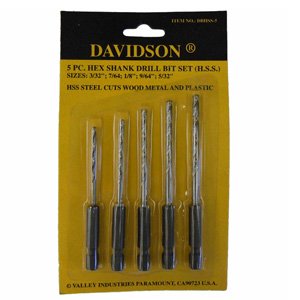 Davidson 5-Pc altıgen Şaft Matkap Ucu Seti (HSS), DBHSS-5