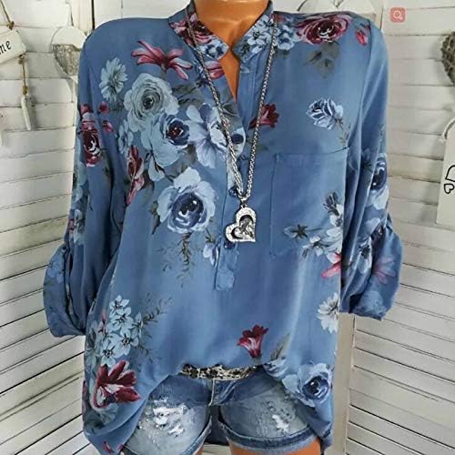 Mimacoo çiçek baskı gömlek bayan kısa kollu bluz V boyun düğmeleri düğmeleri gevşek rahat Tee Tops için