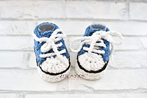 Mavi Erkek Bebek Tığ İşi Patik, 0-12 ay, El Yapımı Yenidoğan Ayakkabı