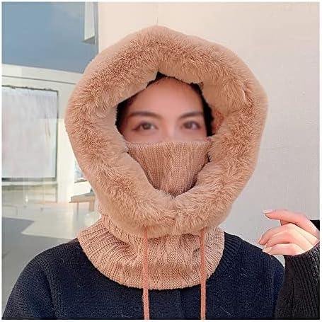 DRGRG Sıcak Kış Kapaklar Kadın Örme Kasketleri Termal Polar Kış Kulaklığı Kap Kadın Açık Rüzgar Geçirmez Eşarp Şapka (Renk :