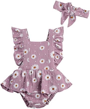 Bebek Kız Lttle Papatya Baskı Fırfır Çarpıntı Kolsuz Romper Pamuk Keten Backless Askı Tulum Tutu Elbise Seti