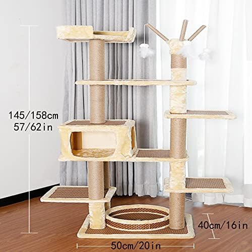 Kedi Ağacı Kulesi, Kedi Tırmanma Çerçevesi, Kapalı Kediler için 57in Yüksek, Atlama Platformu ve Yavru Tırmalama Direği ile Çok