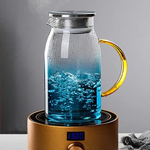 Luxshıny Cam su sürahisi Kapaklı Sıcak Soğuk su sürahisi Suyu çay kabı Su Sürahi Buz Kahve Suyu Içecek Sürahi 1500 ml (Mavi)