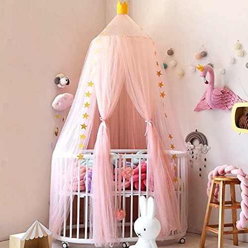 Jolıtac Prenses Yatak Gölgelik Çocuk Odası Dekor için Yuvarlak Dantel Cibinlik oyun çadırı Bebek Evi Canopys İplik Kız Kubbe