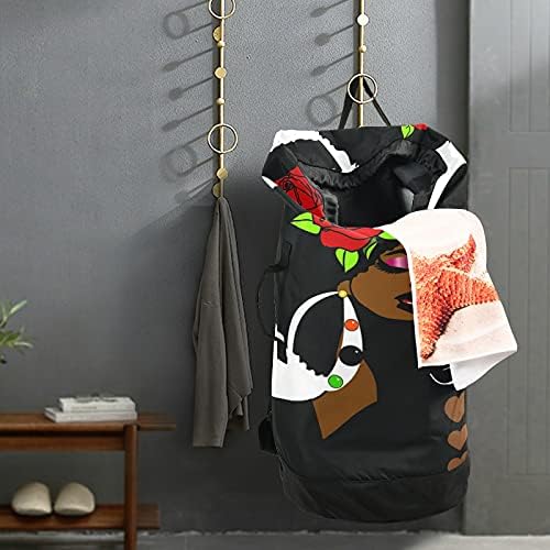 Siyah Kadın Çamaşır Torbası Sırt Çantası Ağır çamaşır torbası Omuz Askıları ile Seyahat çamaşır Torbası Katlanabilir Ev Depolama