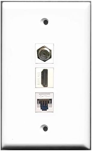 Wallplate City - 1 Bağlantı Noktası HDMI Koaksiyel Cat5e Ethernet Duvar Plakası Beyaz w/Dişi / Dişi Krikolar