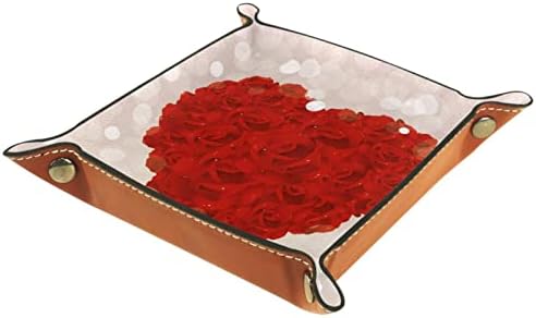 Tacameng Saklama Kutuları Küçük, sevgililer Günü Kırmızı Güller, deri Vale Tepsi Masaüstü Depolama Organizatör için Cüzdan Saatler