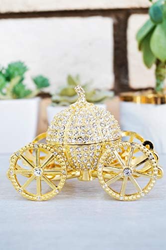 VI N VI Altın Prenses Külkedisi Gümüş Rhinestone Kristal Kabak Arabası Biblo Kutusu, Mücevher Kutusu / El Boyalı Koleksiyon Heykelcik
