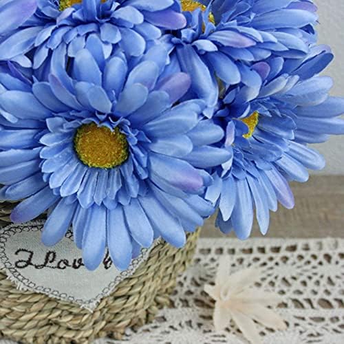 Afrika Papatya İpek Çiçekler, Yapay Gerbera Papatyalar 10'lu Paket (Mavi)