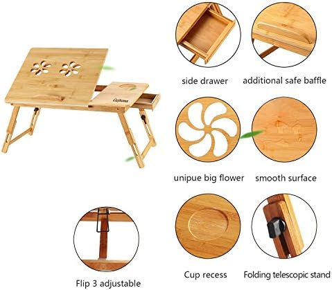 Cozıhoma Dizüstü Bilgisayar Masası Bambu Yatak ve Kanepe, Taşınabilir Ayarlanabilir Tur Masası Masa Stand Up / Oturma Katlanabilir