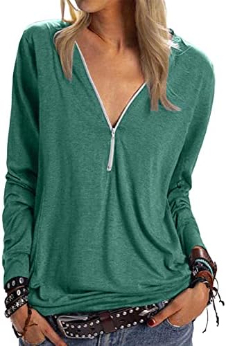 Uzun kollu Gömlek için kadın Gevşek Yaz Moda Zip Katı T-Shirt SweatshirtCrop Tops Boy Tişörtü