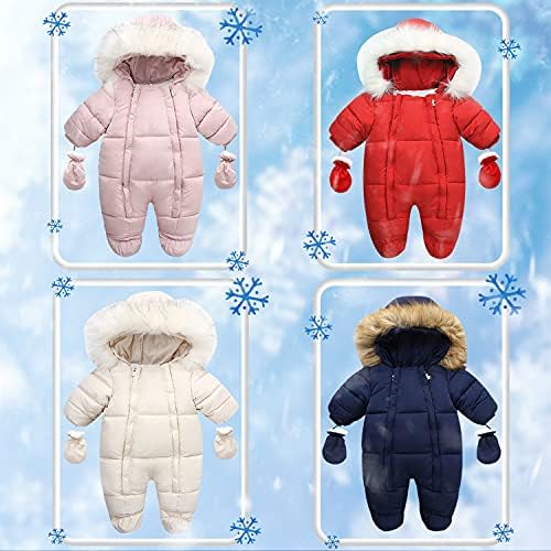 Peri Bebek Bebek Bebek Kış Snowsuit Ceket Romper Kapşonlu Çift Fermuar Kürk Yaka Sıcak Tulum Erkek Kız için 6-24 Monthes
