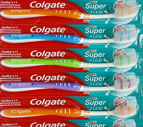 Diş fırçası süper Flexi çok renkli renkli kolu (12+1 paket) Orta ücretsiz plastik dil temizleyici