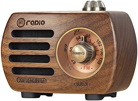 PRUNUS R-818 Retro FM Radyo Mini Taşınabilir Ahşap Eski Vintage Bluetooth Hoparlör, Şarj Edilebilir Pil Kumandalı, Güçlü Bas