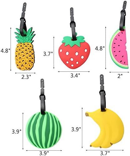 Mzıart Renkli Meyveler Bagaj Etiketleri Bagaj Bavul Sırt Çantası Etiketleri, 5'li Set (Muz, Ananas, Çilek, 2 Karpuz)